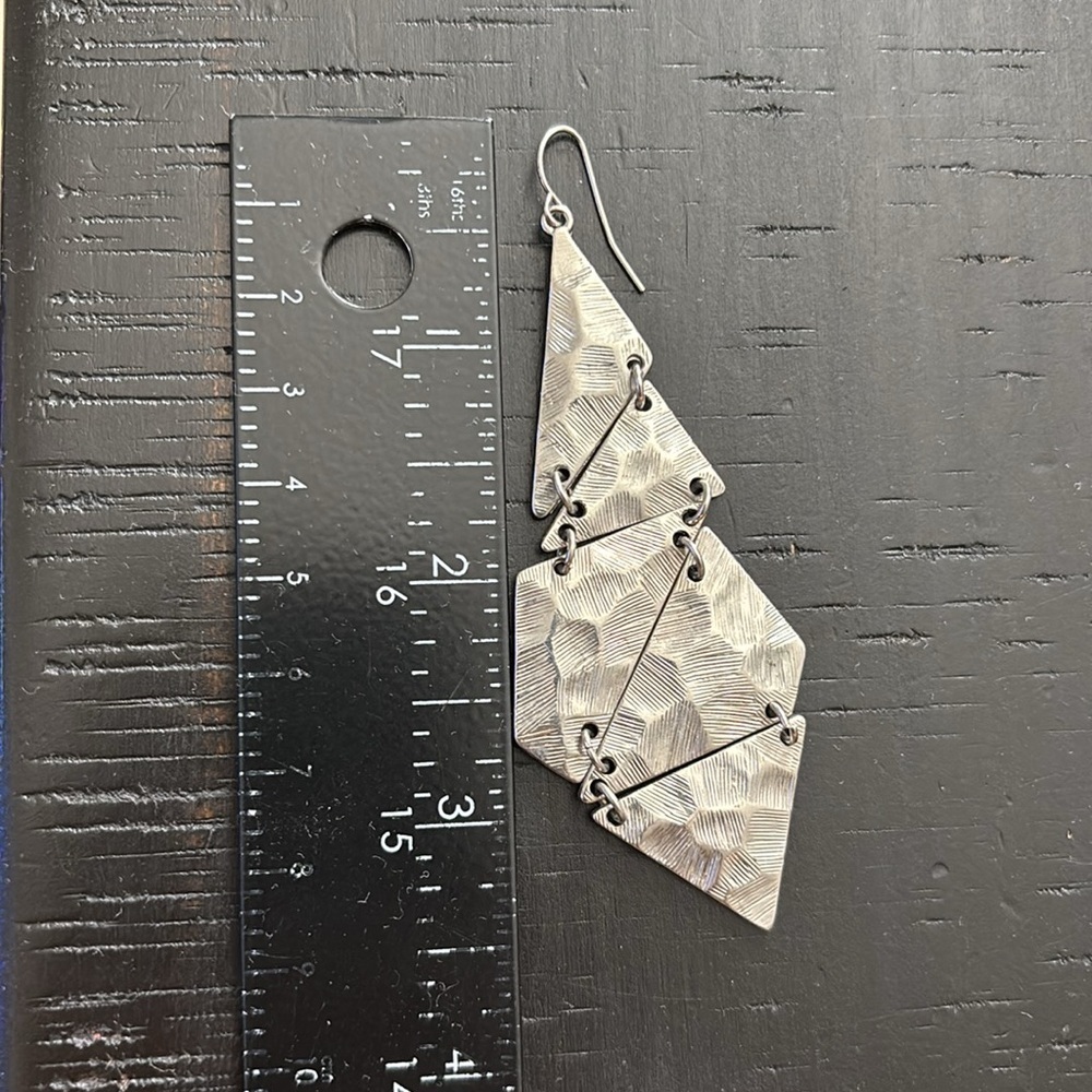 Geometric Silver Dangle Statement Articulated Ham… - image 4